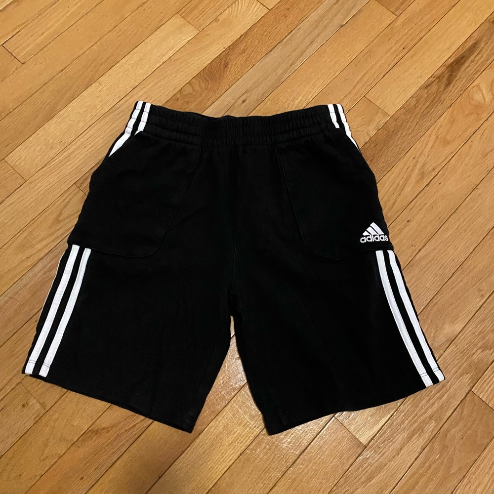 adidas Black Shorts with White Side Stripes - Kids